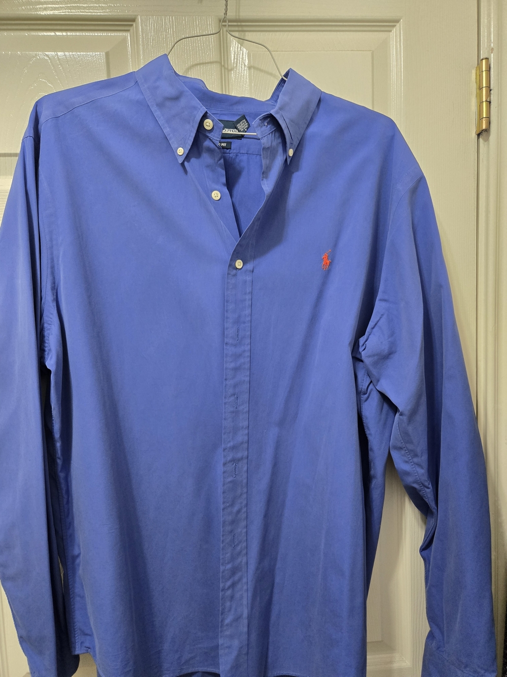 Ralph Lauren Men's Bright Blue Dress Shirt with Red Polo Emblem